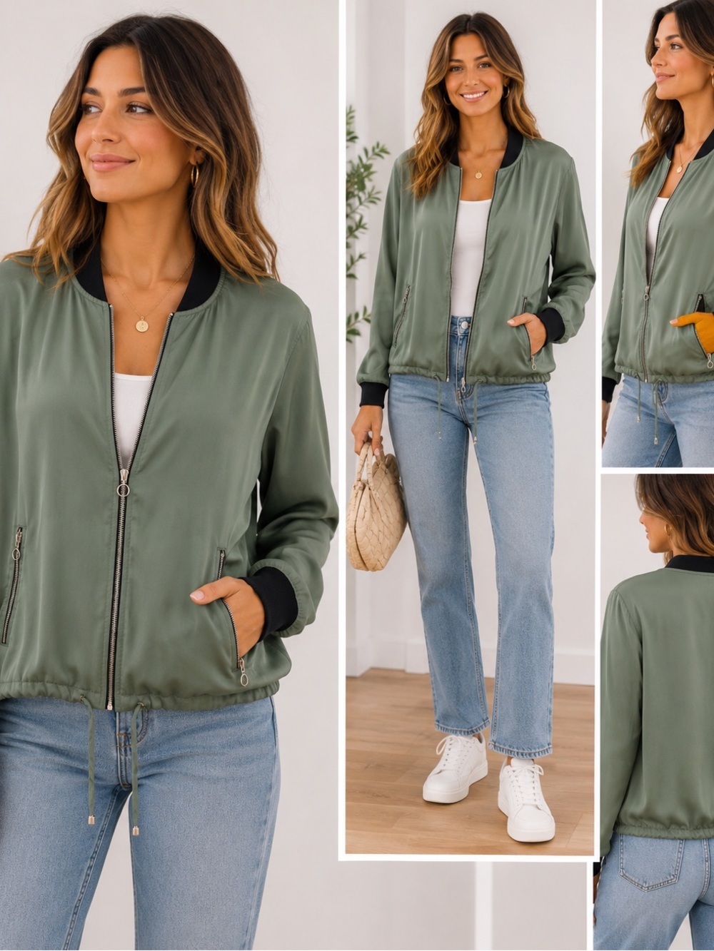 Cloud Chaser Olive Green Silky Streetwear Lightweight Bomber Jacket. Size M